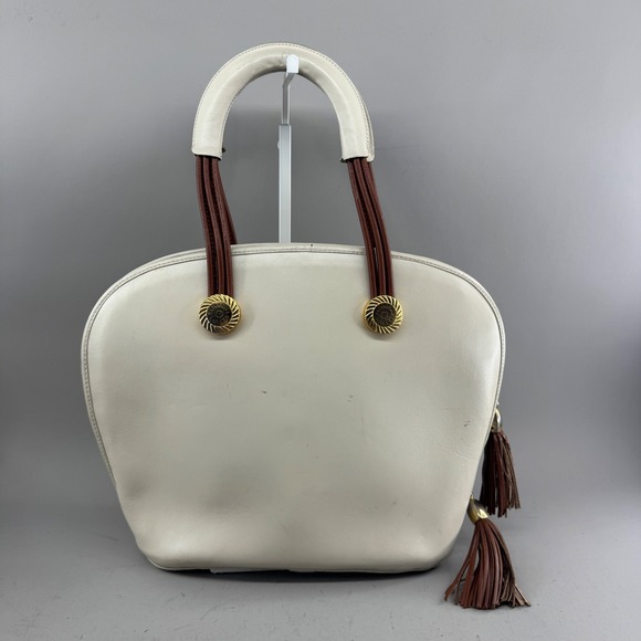 Valentino Orlandi Handbags - Valentino Orlandi Womens Top Handle Bag Cream Leather Tassel Made in Italy 7095